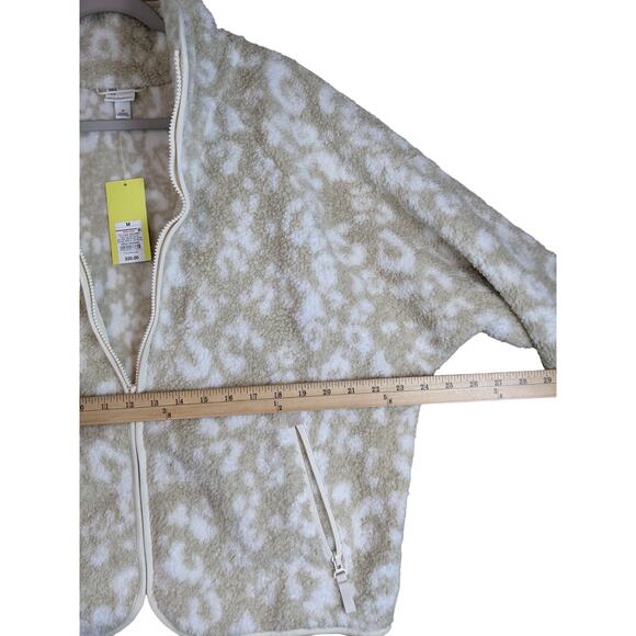 All in Motion Animal Print Sherpa Jacket Ivory Beige M Relaxed Zip Up Casual - Picture 7 of 10